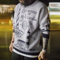 Maden Gray Lighthouse Pattern Crewneck Sweater Heavyweight Warm Soft Knitwear Men's Relaxed Fit Pullover for Autumn Winter