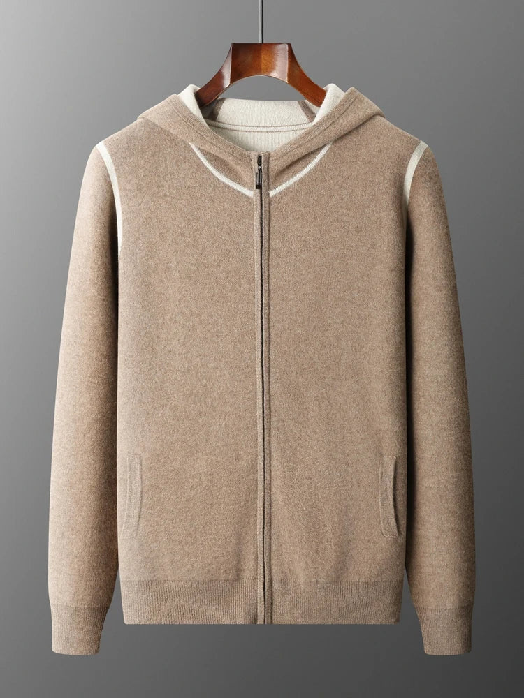 Luxury Men's 100% Cashmere Hooded Sweater Cardigan Casual Cashmere Pants Thick Warm Knitwear Autumn Winter Jacket Hoodie Tops