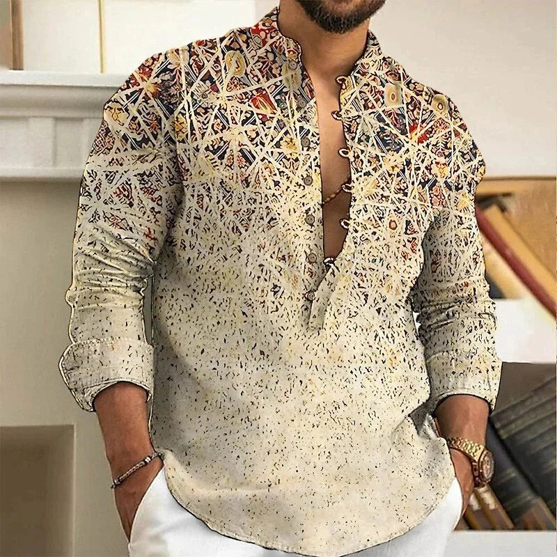 Men's Shirt 3D Floral Print Lapel Long Sleeve Men's Tops Vintage 2025 Street Trend Outdoor Fashion Dress Designer XS-6XL