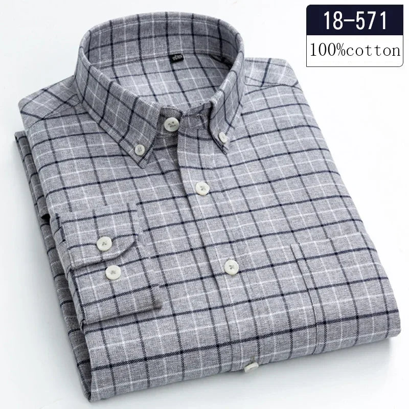 New in shirt high quality 100%cotton sanding long-sleeve shirts for men slim fit casual shirt soft designer plaid casual clothes