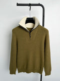 Autumn and Winter Men's Half High Neck Zipper Knitted Sweater Korean Version FashionCasualSolidColor Pullover Thickened and Warm