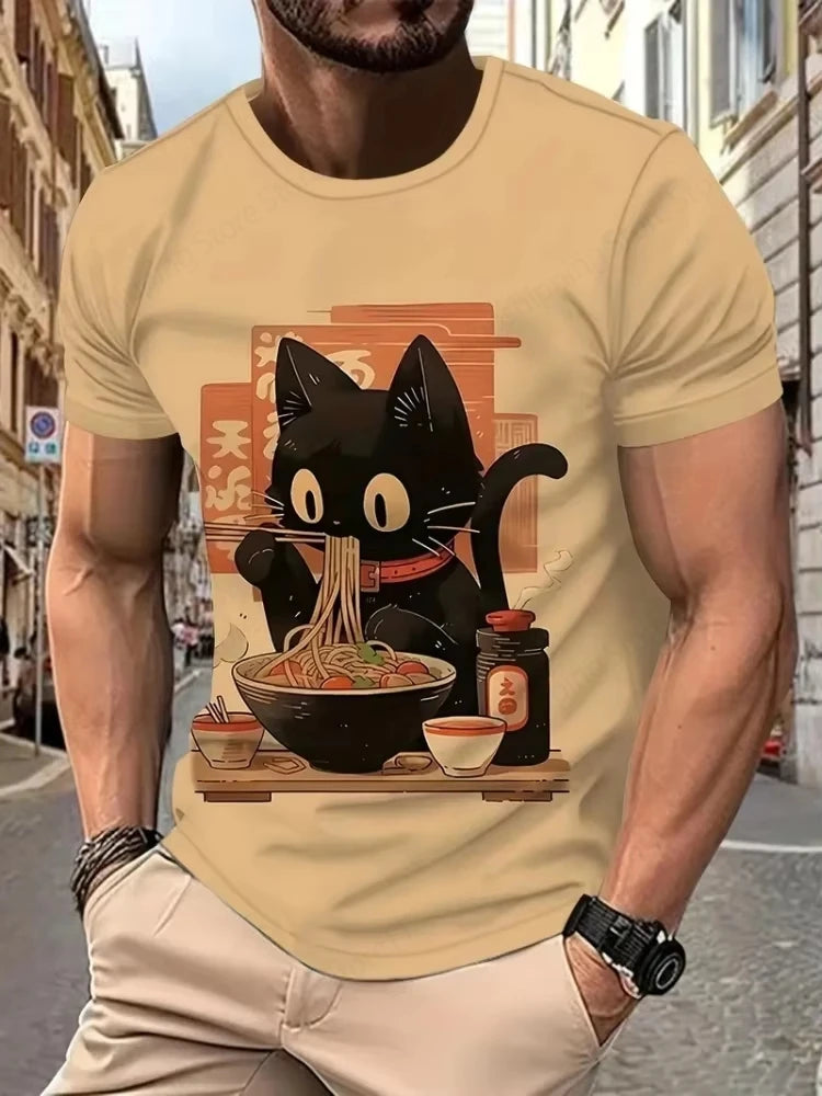 Cute Fat Cat Men's T Shirt Animal 3D Print Casual Short Sleeve Funny T Shirts Fashion Streetwear Round Neck Oversized Clothing