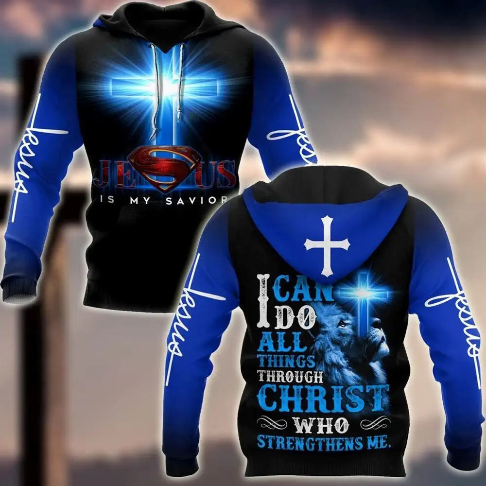 Christian Jesus Autumn Retro Man's Hoodie Sweatshirts 3D Printed Latin Cross Knight Graphic  Men Pullover God Man Clothing Tops