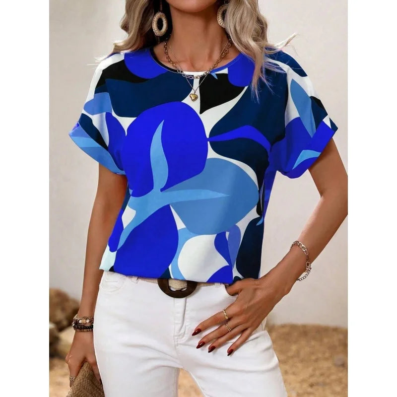 Geometry Pattern T Shirt For Women Colorful Color Blocks 3D Printed Short Sleeves Tees Summer Casual Loose T-Shirts O-Neck Tops
