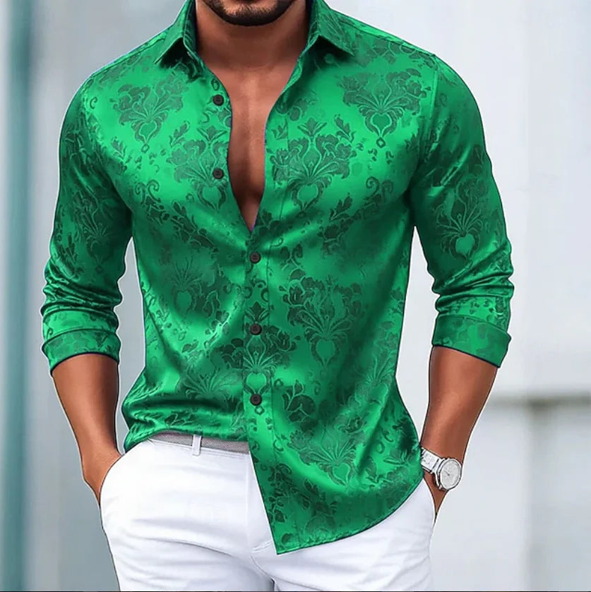 3D floral print men's long sleeved shirt, comfortable lapel top, Hawaiian long sleeved shirt, new top clothing