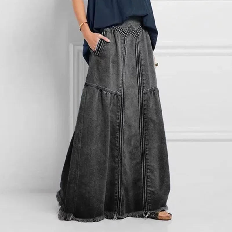 High-Waisted Long Dress Women's Autumn/Winter European And American Cross-Border Style Denima Material Simple Versatile Skirt