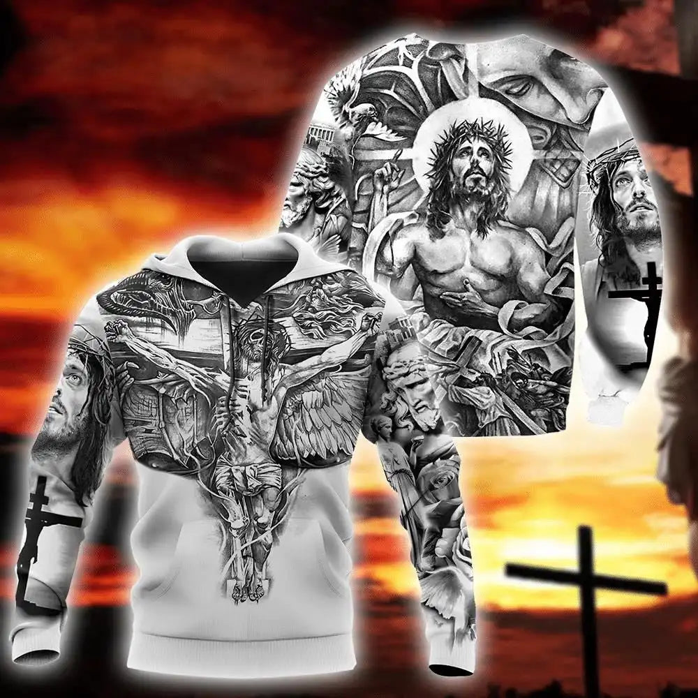 Christian Jesus Autumn Retro Man's Hoodie Sweatshirts 3D Printed Latin Cross Knight Graphic  Men Pullover God Man Clothing Tops