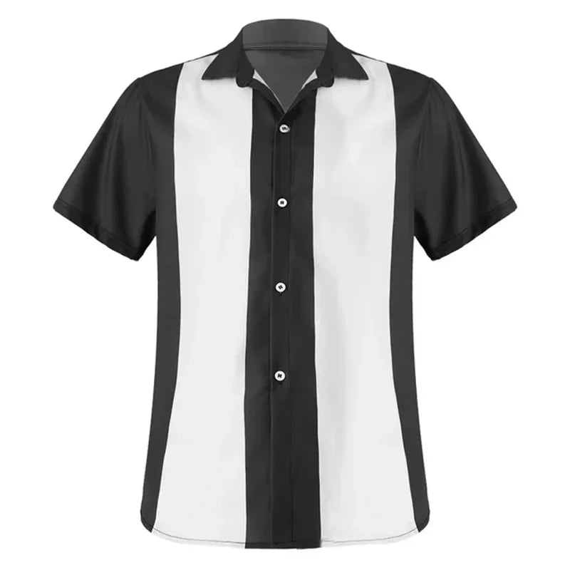 2025 Summer New Men's Bowling Shirt Vintage Short Sleeve Button Lapel Shirt Casual Multicolor Striped Shirt Fast Shipping