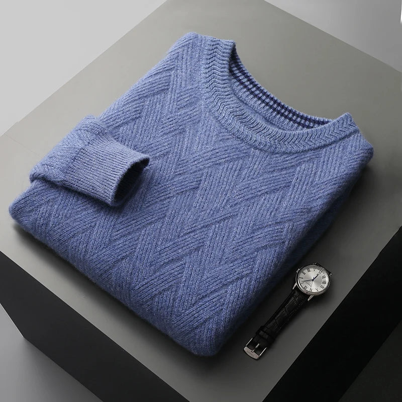 Autumn and winter new men's 100% wool cashmere sweater O-neck long-sleeved loose plus-size pullover thickened casual knit top