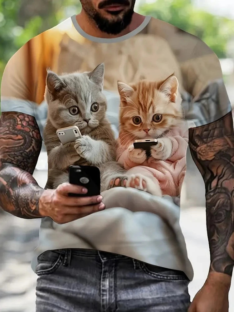 Cute Fat Cat Men's T Shirt Animal 3D Print Casual Short Sleeve Funny T Shirts Fashion Streetwear Round Neck Oversized Clothing