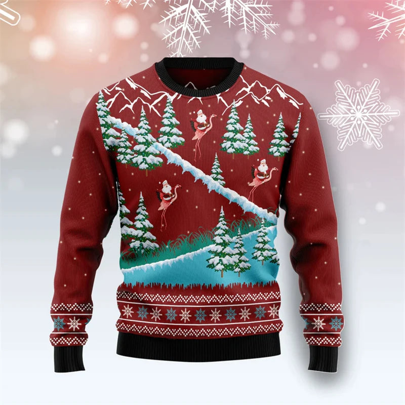 Funny Flamingo Graphic Ugly Christmas Sweater Autumn Holiday Wear 3D Printed Sweatshirt Loose Streetwear Pullovers Mens Clothing