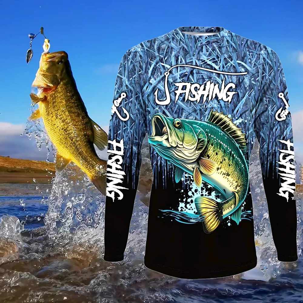 Fishing Shirts Men's T-Shirts Long Sleeve Mens Clothes Autumn Streetwear Crew Neck Pullovers Mens T Shirt Casual Men Clothing