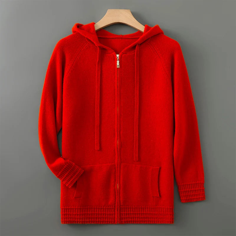 S-XXXL Autumn and winter 2025 new 100% Merino wool knitted cardigan men's hooded sweater casual high-end jacket full sleeves