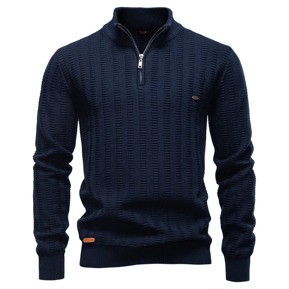 Men's Solid Color Casual Trendy Simple Basic Half Zipper Stand Collar Knitted Pullovers Autumn Winter New Fashion Sweater Tops