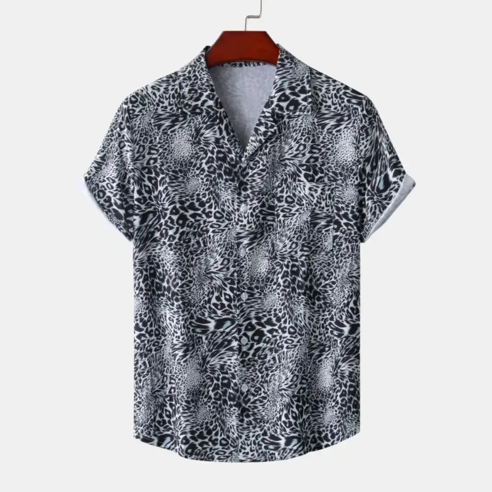 Fashion Leopard Men's Short Sleeve Shirt Oversize Loose Fit Stylish Shirt for Men Lapel Trend Casual Button Up Men's Clothing