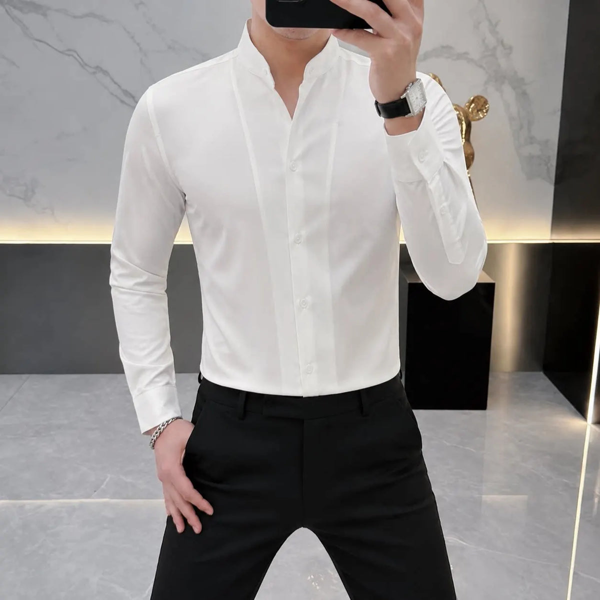 Black/White Men's Social Shirts Plus Size 5XL-M Plain Color Long Sleeve Men Dress Shirt Slim Fit Business Formal Wear OfficeWear