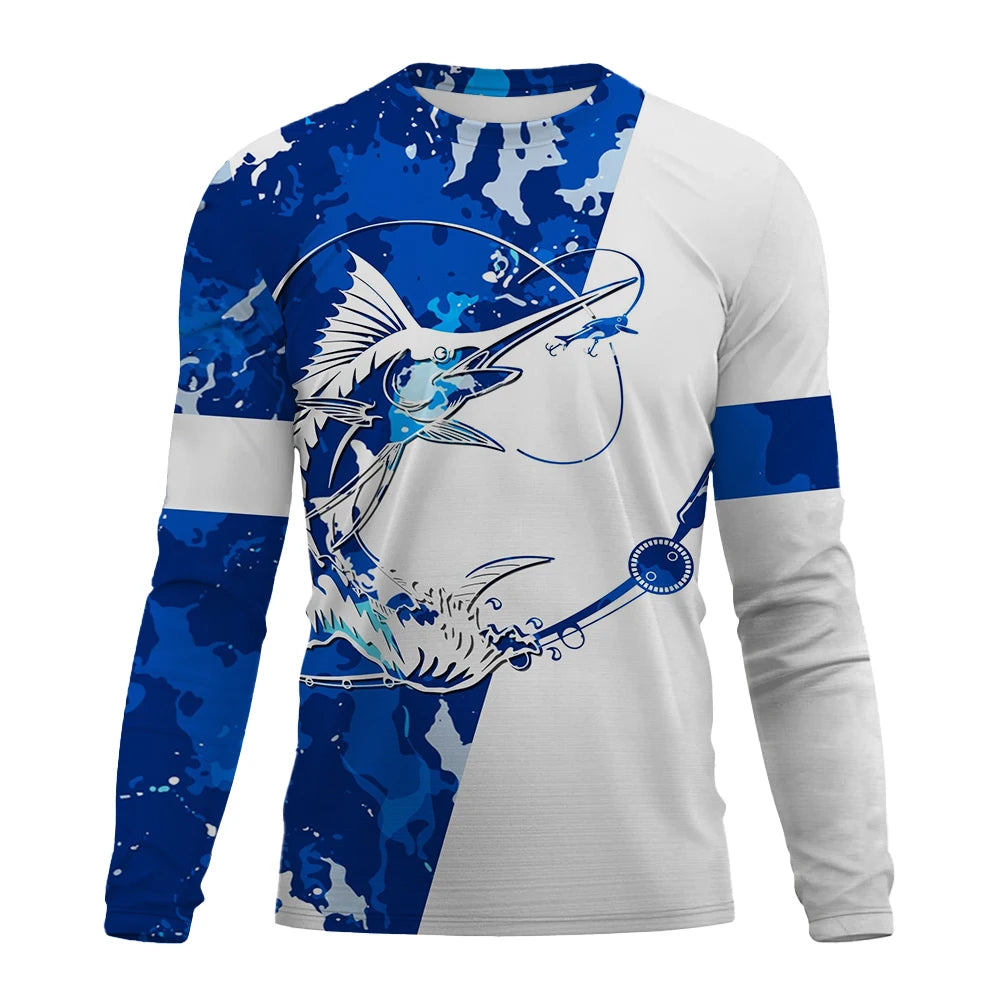 Fishing Shirts Men's T-Shirts Long Sleeve Mens Clothes Autumn Streetwear Crew Neck Pullovers Mens T Shirt Casual Men Clothing
