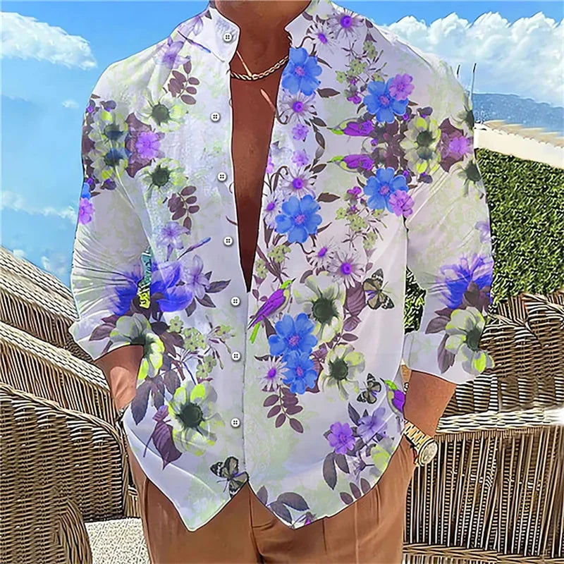 Men's long sleeve shirt High quality 3D printed shirt, floral pattern, spring and autumn, casual and stylish, comfortable fabric