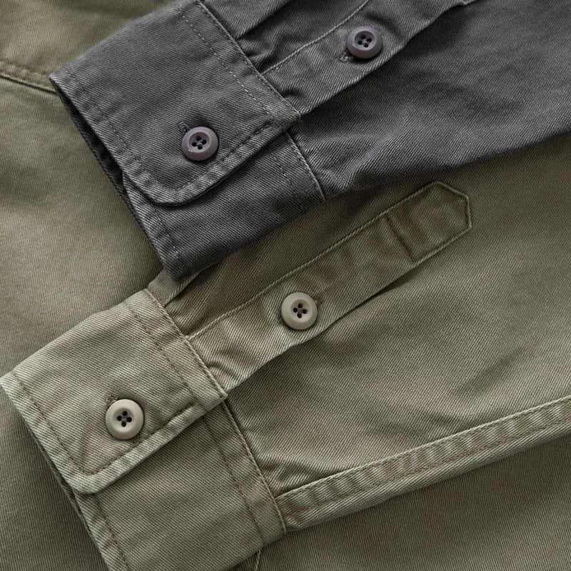 Autumn and Spring New Fashion Solid Color American Vintage Workwear Shirt Men's Casual Loose Sports Plus Size Long Sleeve Shirt