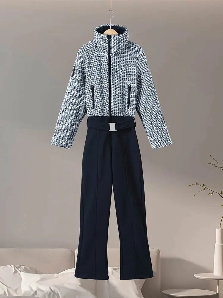 Fashion Women's Jumpsuit Stand Collar Full Sleeve Slim Solid Female Set 2026 Sping Winter Chic Casual Thick Cozy Lady Ski Suit