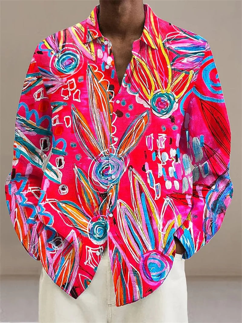 2025 Men's Hawaiian Shirt Party Harajuku Shirt Fashion Printed Long Sleeve Beach Top Men's Clothing