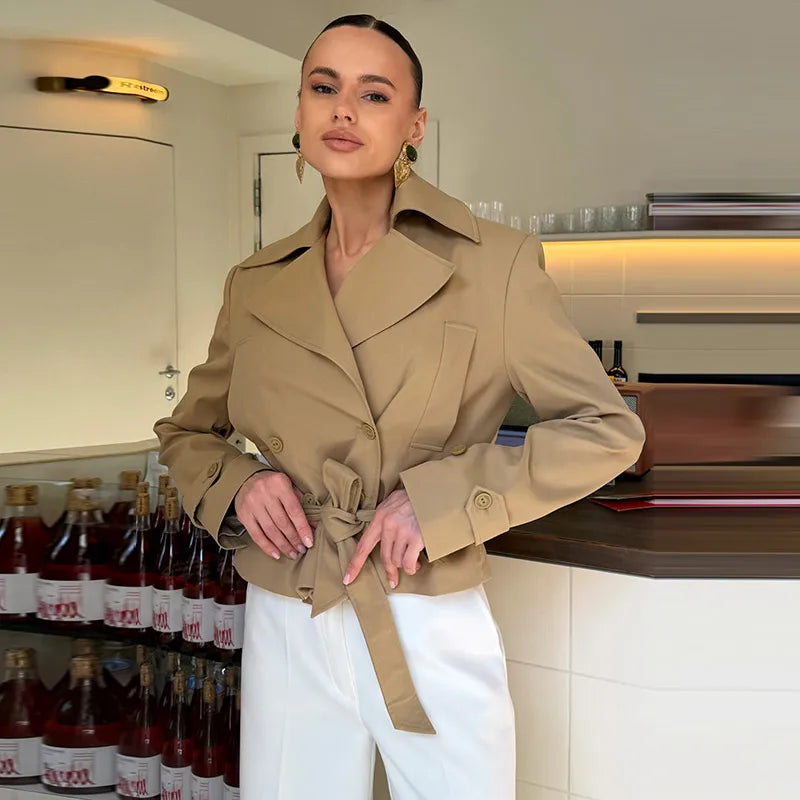 Urban Solid Coat Skirt Women Set Elegant Lapel Long Sleeve Belt Jacket Split Hip Package Skirts 2026 Autumn Winter Lady Outfit