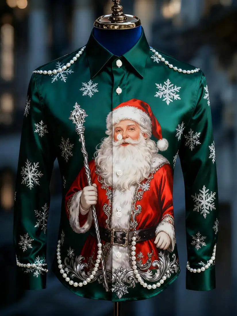 2025 Christmas Men's 3D Printed Santa Claus Casual Long Seelve Shirts Fashion Men's Dress Shirts Fall Clothing For Old Mans