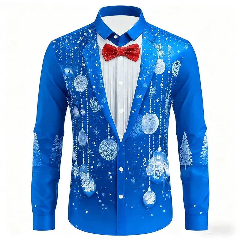 Men's Christmas shirt, casual fashion design, holiday party men's top, long sleeve lapel men's high-end clothing XS-6XL size
