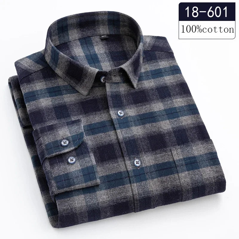 New in shirt high quality 100%cotton sanding long-sleeve shirts for men slim fit casual shirt soft designer plaid casual clothes