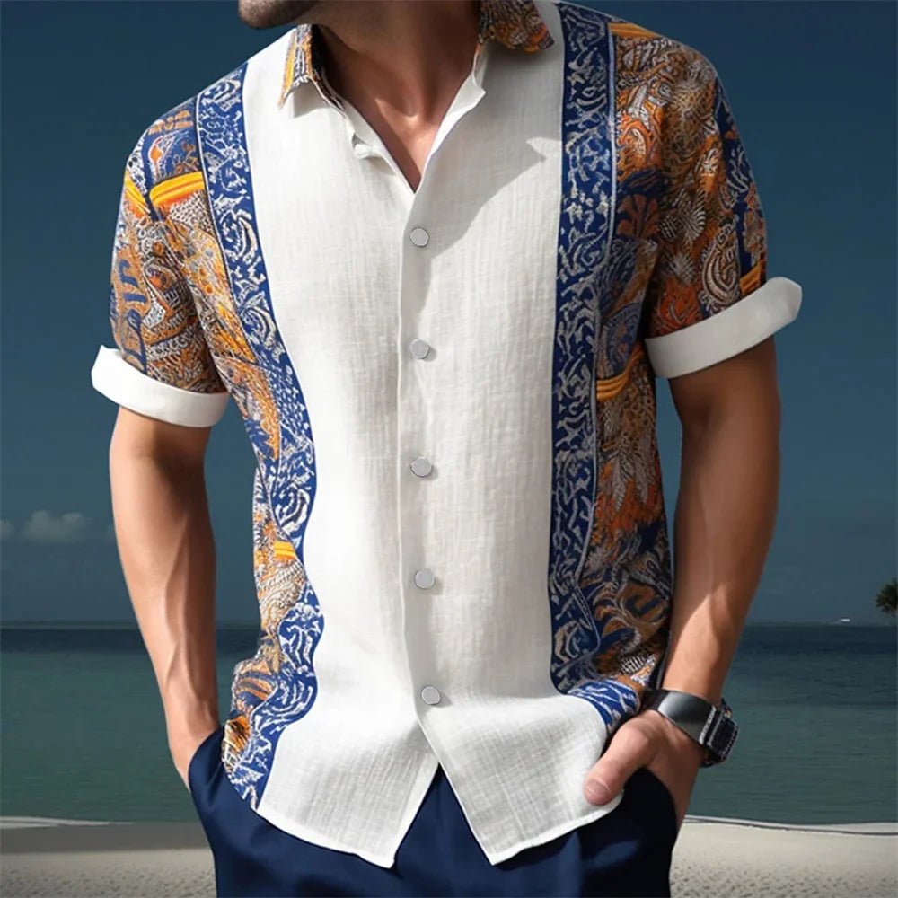 2024 Summer Hawaiian Men's Casual Printed Shirts Street Fashion Short Sleeves Flip Collar Button Comfortable Fabric Clothing