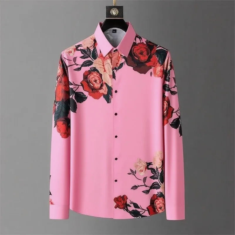 12 Colors Men's Vintage Floral Print Long Sleeve Shirt Spring Daily Going Out Clothing High Quality Luxury Print Lapel Shirt 6XL