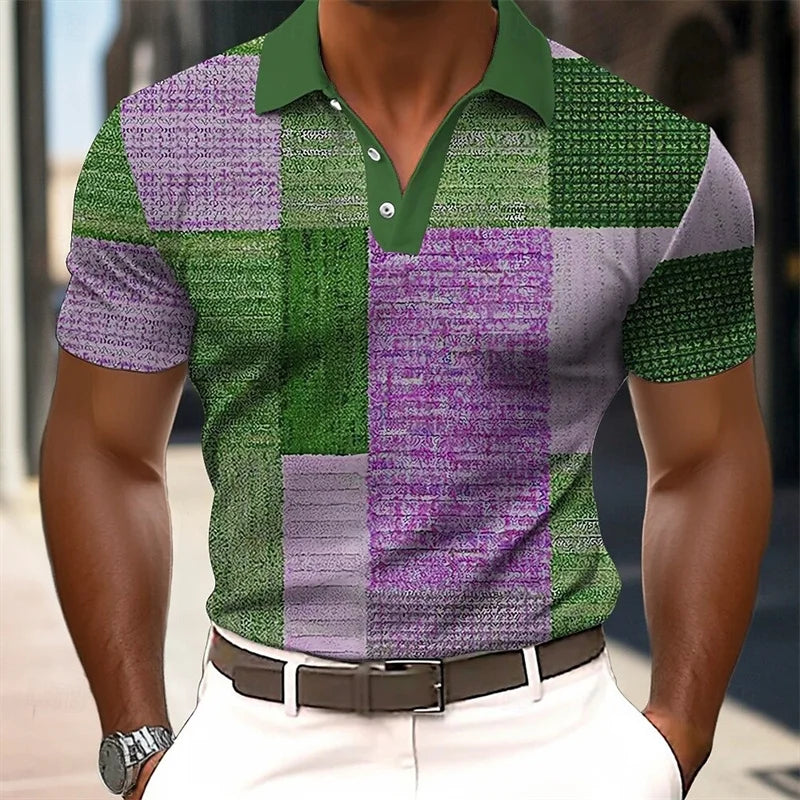 Men's Splice Shirt Short Sleeve Polo Shirt Print New Summer Street Clothing Casual Fashion Men's Top
