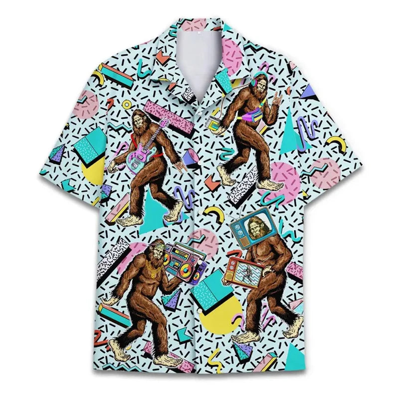 80s 90s Retro Rubber Duck Hawaii Shirt For Men Funny Memphis Style Print Loose Button Shirts Relaxed Street Novel Design Blouse