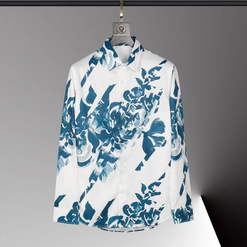 2025 new men's shirt 3D printed men's shirt casual long-sleeved lapel fashion design loose top large size xs-6xl soft fabric