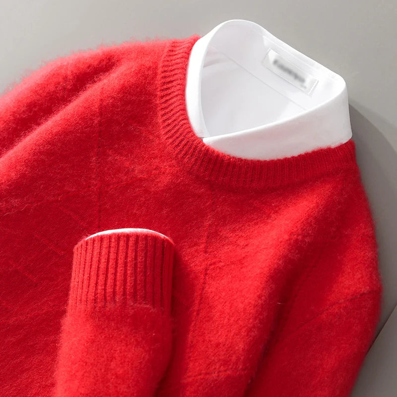 ATTYYWS  100% Merino wool men's pullover O-neck sweater casual knitted solid color autumn and winter men's new wool sweater
