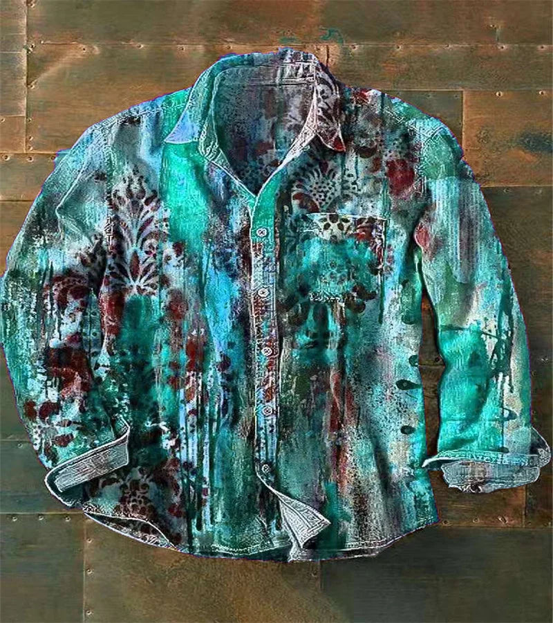 Men's Long Sleeve Shirt Brand New Fashion Casual, 100% Linen Versatile, Fashionable, Printed, Pocket Summer
