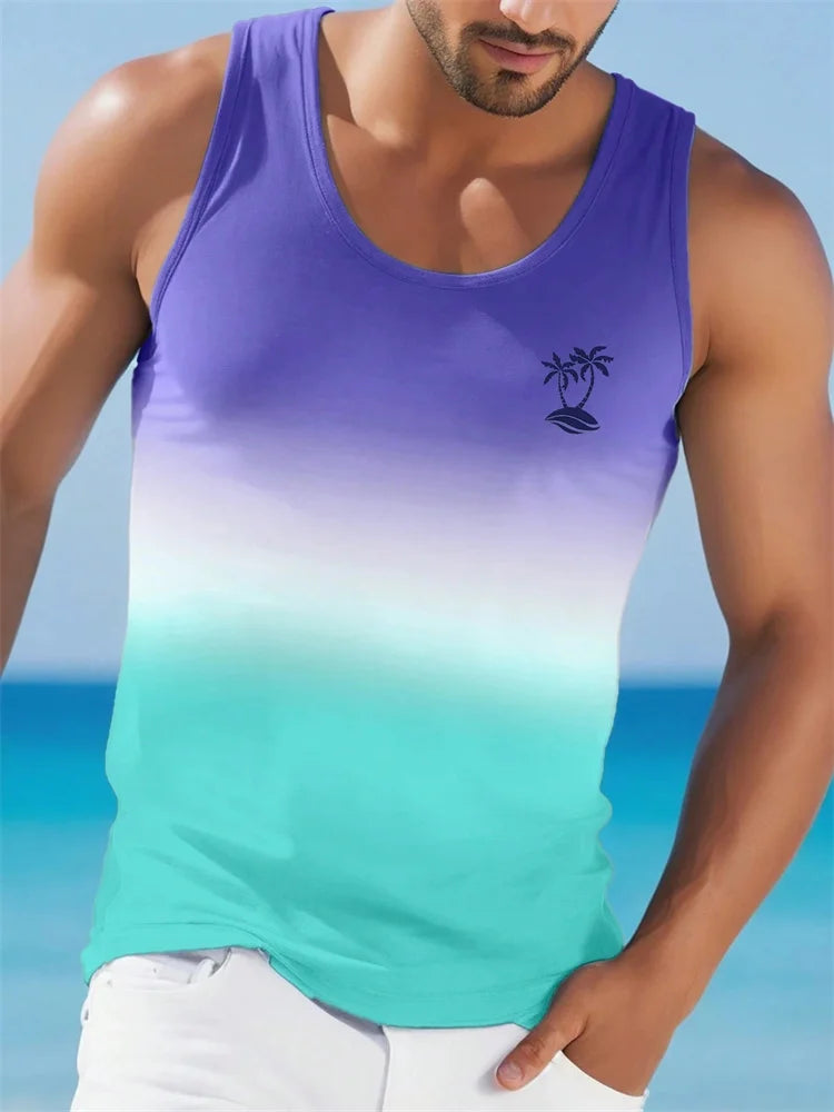New Men's Solid Color Vest Hawaiian Comfort Clothing Men's Summer Beach Travel Clothing Quick Drying Sleeveless T-Shirt Top