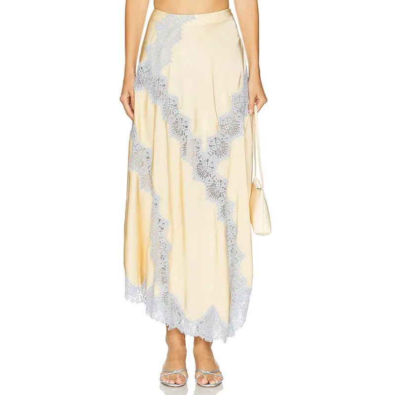 Sexy Tank Skirt Women's Set Halter V-neck Tanks Long Skirts Lace Patchwork Female Sets 2025 Autumn Vacation Fashion Lady Suits