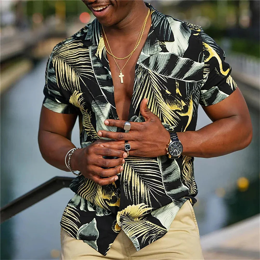 2024 Summer Hawaiian Men's Casual Printed Shirts Street Fashion Short Sleeves Flip Collar Button Comfortable Fabric Clothing