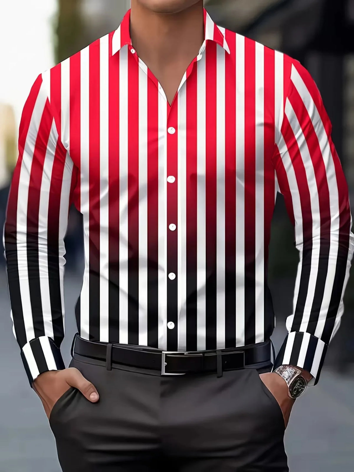 Men's Long Sleeve Linen Shirt Art 3D Striped Grid Print Fashion Button Comfortable Fabric Spring Summer