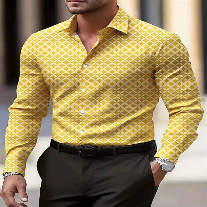 Men's fashion casual long-sleeved plaid shirt breathable top 11 colors casual business shirt lapel long-sleeved shirt