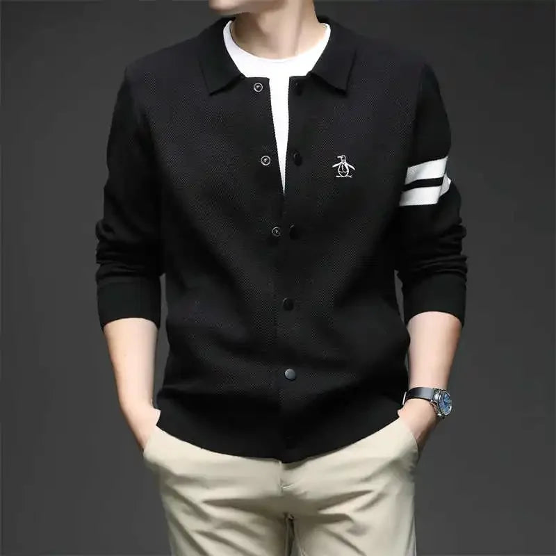 Men's golf knitted cardigan, stand-up collar, autumn men's sweater, all-rounder, business golf jacket, brand golf clothing