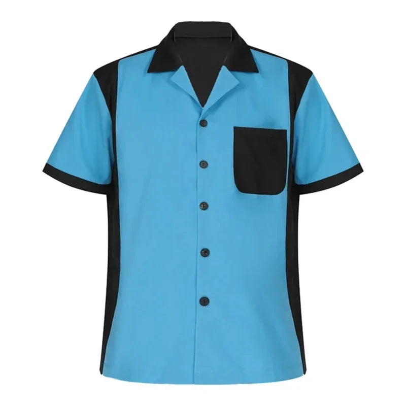 2025 Summer New Men's Bowling Shirt Vintage Short Sleeve Button Lapel Shirt Casual Multicolor Striped Shirt Fast Shipping