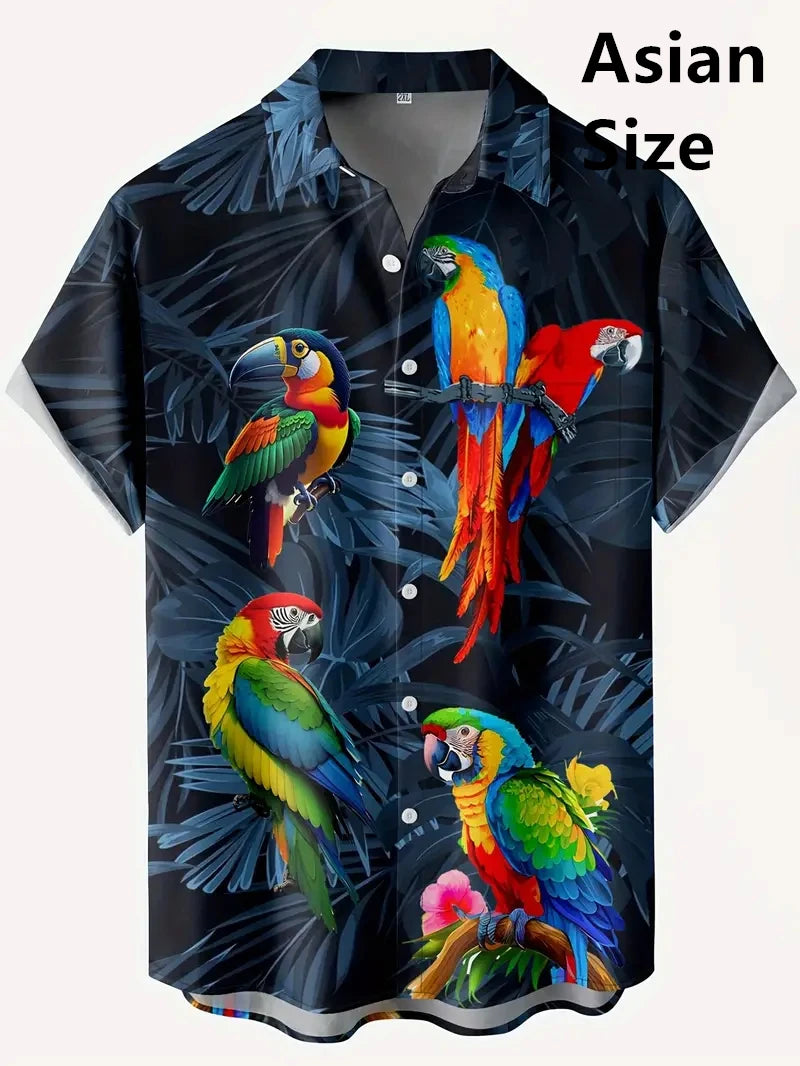 Tropical Coconut Tree Pattern Men's Short Sleeve Button Down Lapel Shirt For Summer Resort Holiday Hawaiian Style Oversized Tops