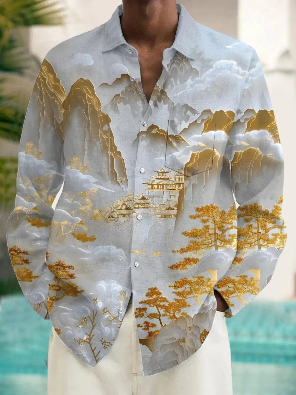 Men's shirts, button down shirts, casual shirts, spring and summer, printed long sleeves, daily, fashionable, comfortable