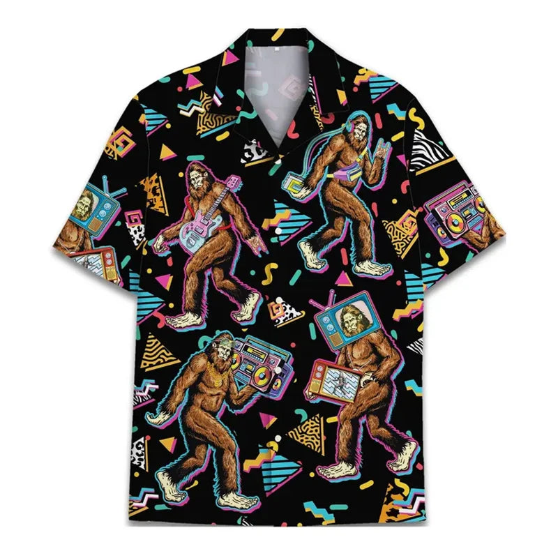 80s 90s Retro Rubber Duck Hawaii Shirt For Men Funny Memphis Style Print Loose Button Shirts Relaxed Street Novel Design Blouse
