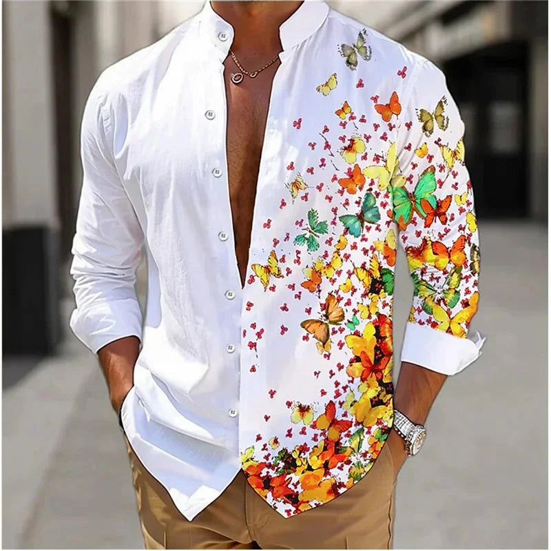 Men's long sleeve shirt High quality 3D printed shirt, floral pattern, spring and autumn, casual and stylish, comfortable fabric