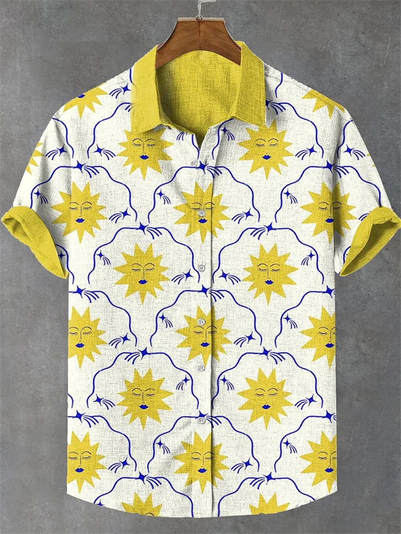 2025 Summer Fashion Stripe Printed Men's Printed Short sleeved Shirt Street Daily Business Casual Men's Shirt Top