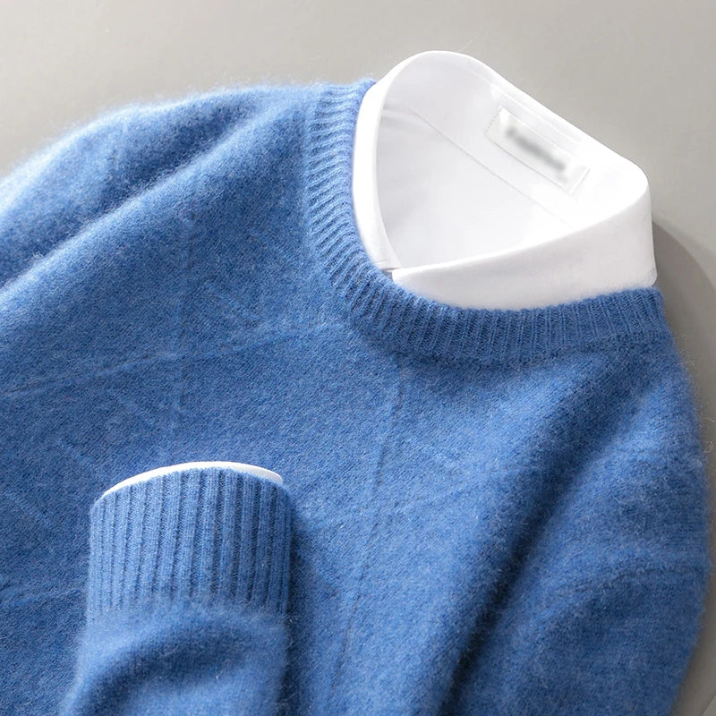 ATTYYWS  100% Merino wool men's pullover O-neck sweater casual knitted solid color autumn and winter men's new wool sweater