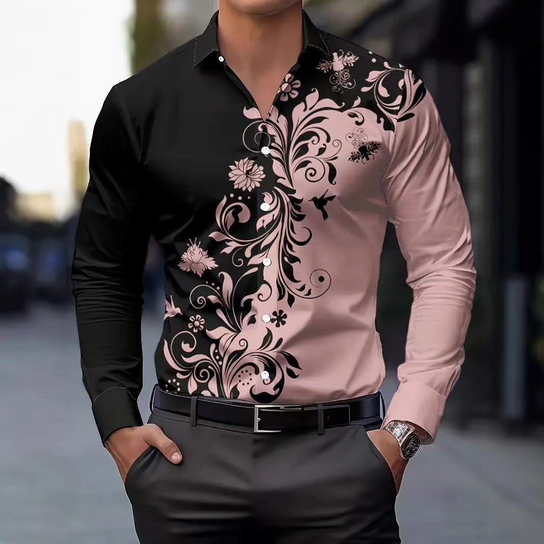 Men's Long Sleeve Linen Shirt Art 3D Striped Grid Print Fashion Button Comfortable Fabric Spring Summer